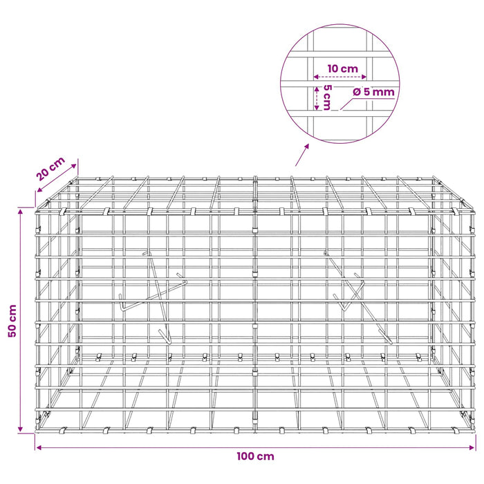 Gabion cu Sârmă de 5 mm și Plasă de 5x10 cm 100x20x50 cm WALTI