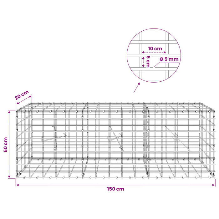 Gabion cu Sârmă de 5 mm și Plasă de 5x10 cm 150x20x50 cm WALTI