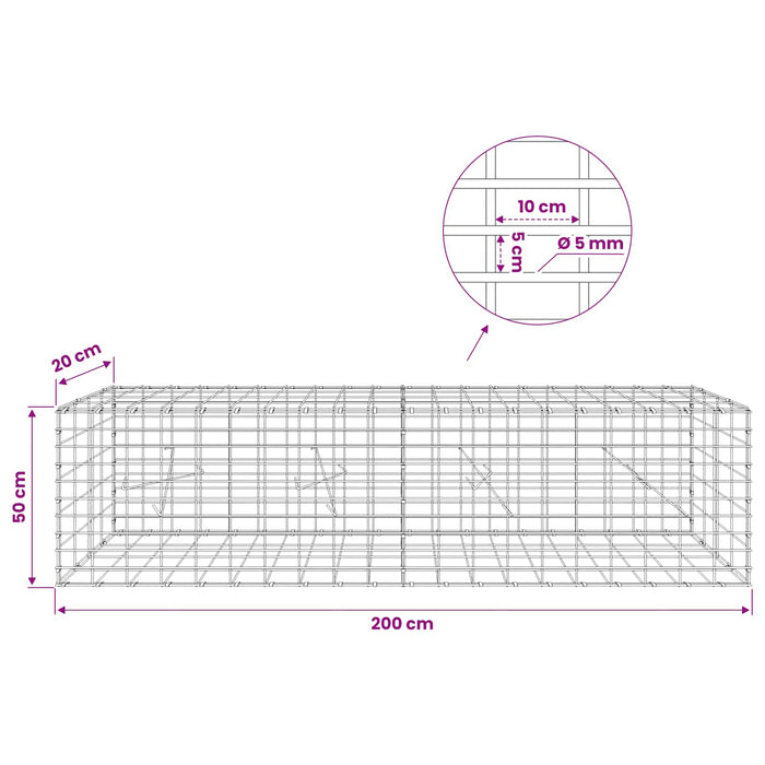 Gabion cu Sârmă de 5 mm și Plasă de 5x10 cm 200x20x50 cm WALTI