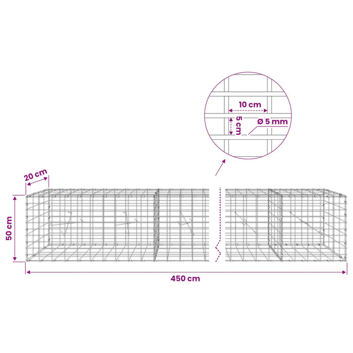 Gabion cu Sârmă de 5 mm și Plasă de 5x10 cm 450x20x50 cm WALTI
