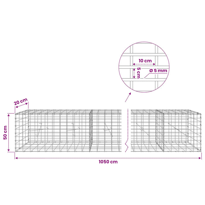 Gabion cu Fir de 5 mm și Plasă de 5x10 cm 1050x20x50 cm WALTI