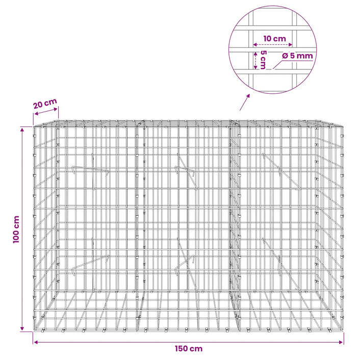 Gabion cu Sârmă de 5 mm și Plasă de 5x10 cm 150x20x100 cm WALTI
