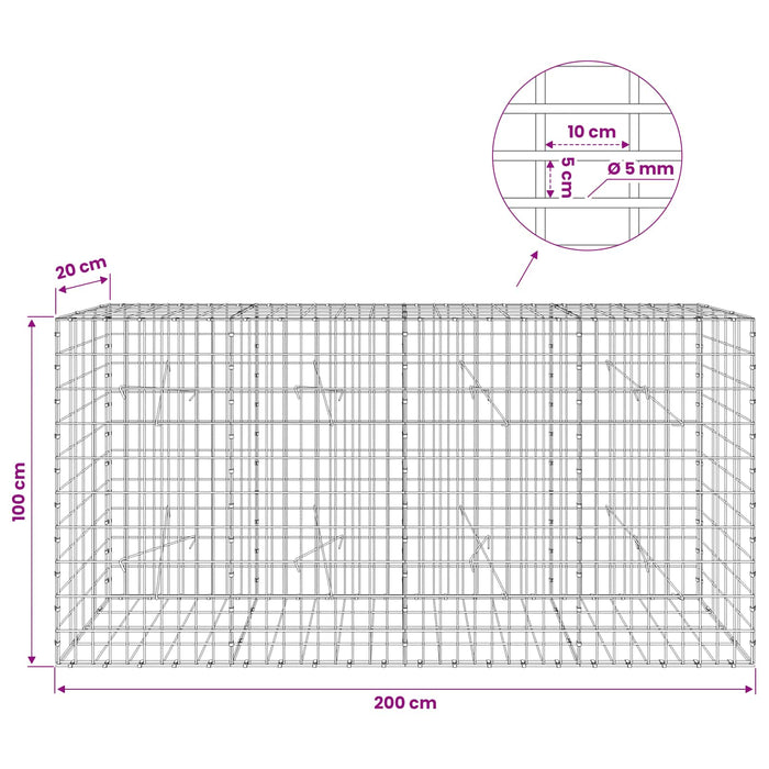 Gabion cu Sârmă de 5 mm și Plasă de 5x10 cm 200x20x100 cm WALTI