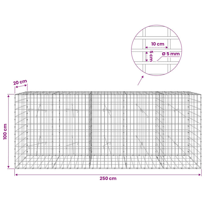 Gabion cu Sârmă de 5 mm și Plasă de 5x10 cm 250x20x100 cm WALTI