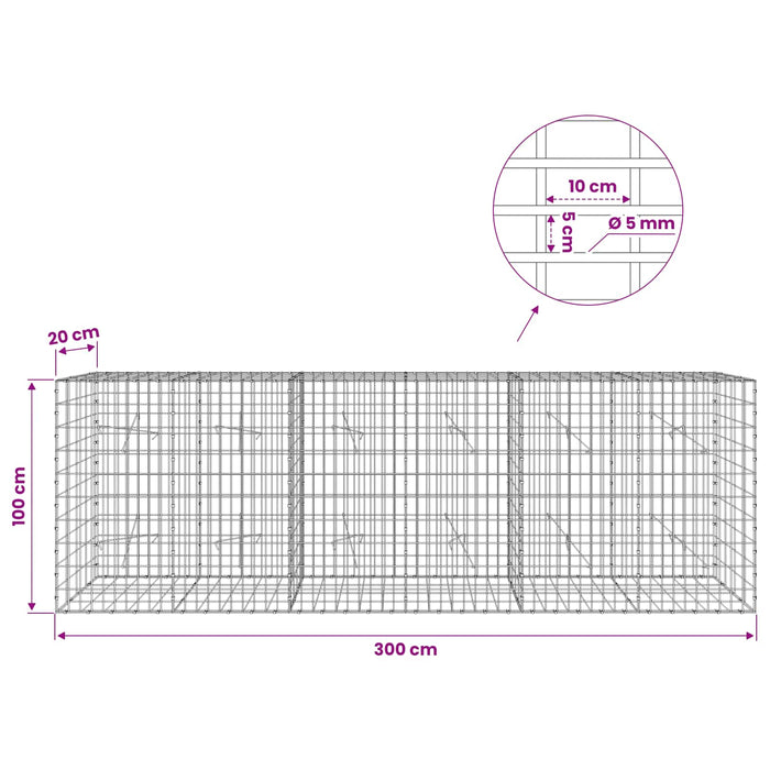 Gabion cu Sârmă de 5 mm și Plasă de 5x10 cm 300x20x100 cm WALTI