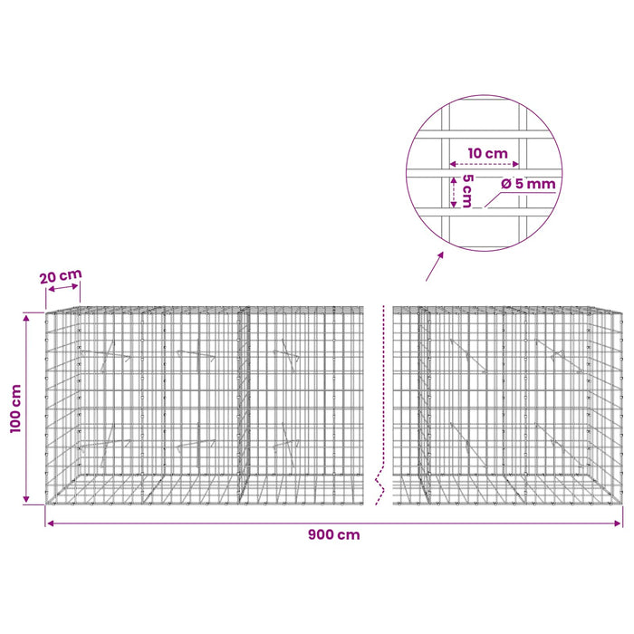 Gabion cu Sârmă de 5 mm și Plasă de 5x10 cm 900x20x100 cm WALTI