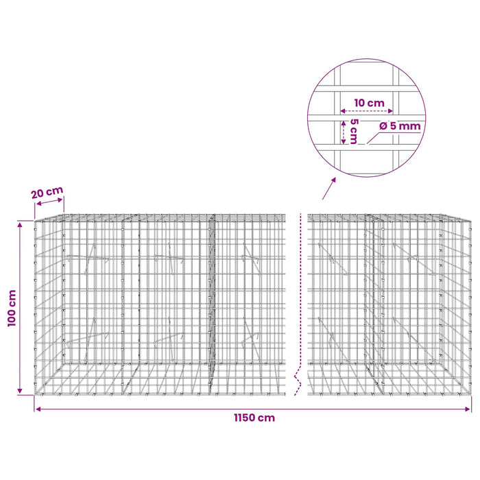 Gabion cu Sârmă de 5 mm și Plasă de 5x10 cm 1150x20x100 cm WALTI