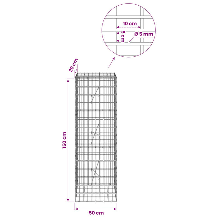 Gabion cu Sârmă de 5 mm și Plasă de 5x10 cm 50x20x150 cm WALTI