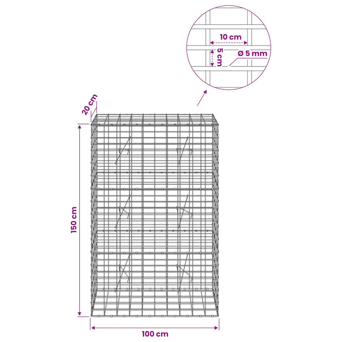 Gabion cu Sârmă de 5 mm și Plasă de 5x10 cm 100x20x150 cm WALTI