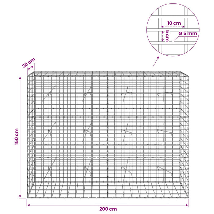 Gabion cu Sârmă de 5 mm și Plasă de 5x10 cm 200x20x150 cm WALTI