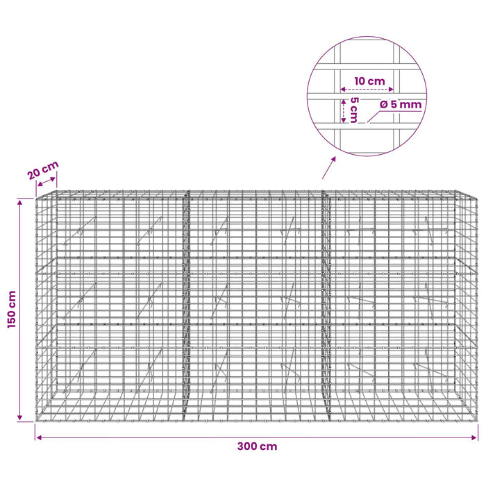 Gabion cu Sârmă de 5 mm și Plasă de 5x10 cm 300x20x150 cm WALTI