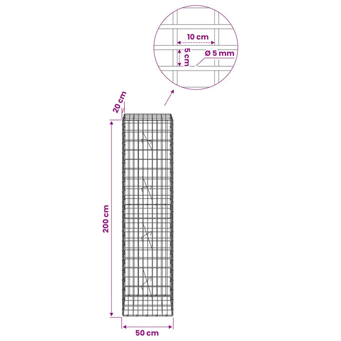 Gabion cu Sârmă de 5 mm și Plasă de 5x10 cm 50x20x200 cm WALTI