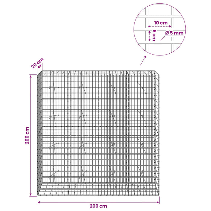 Gabion cu Sârmă de 5 mm și Plasă de 5x10 cm 200x20x200 cm WALTI