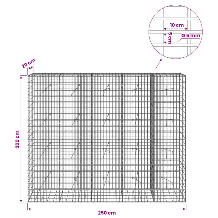 Gabion cu Fir de 5 mm și Plasă de 5x10 cm 250x20x200 cm WALTI