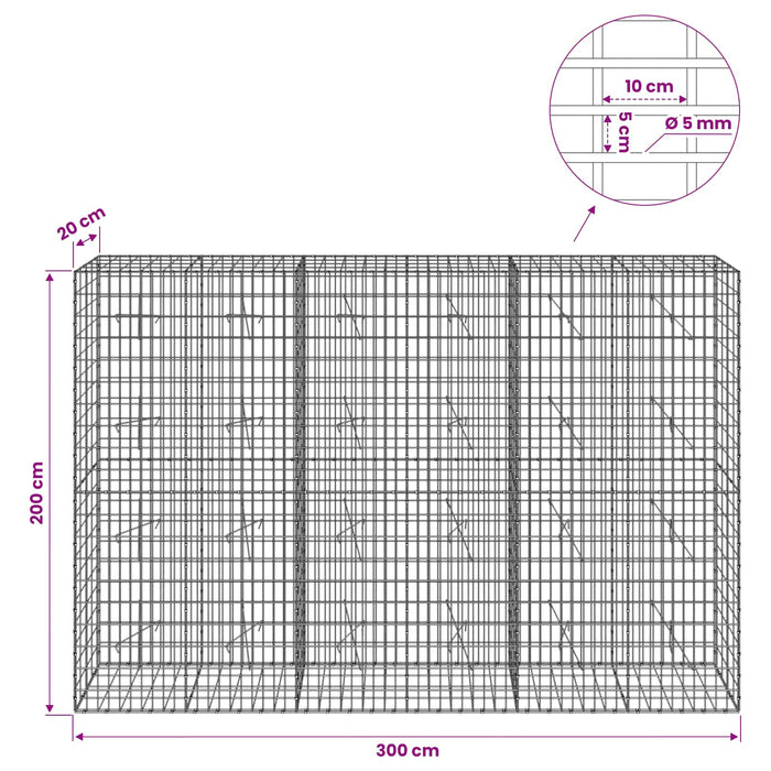Gabion cu Sârmă de 5 mm și Plasă de 5x10 cm 300x20x200 cm WALTI