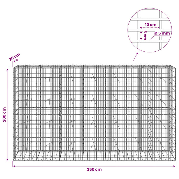 Gabion cu Sârmă de 5 mm și Plasă de 5x10 cm 350x20x200 cm WALTI