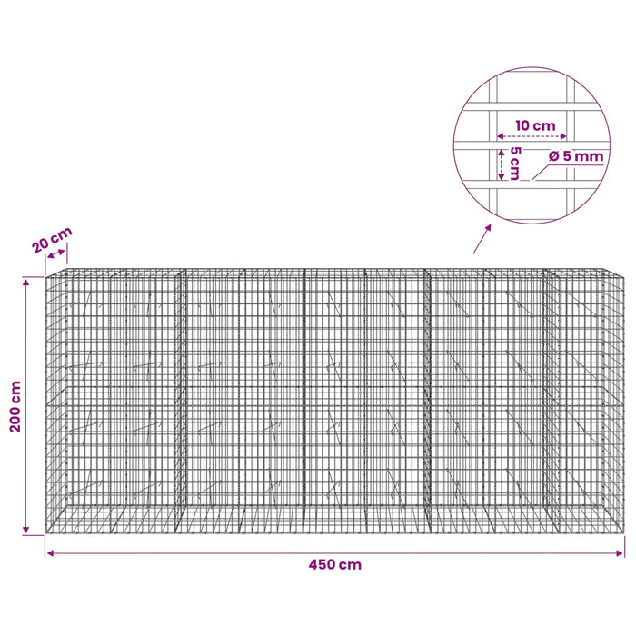 Gabion cu Sârmă de 5 mm și Plasă de 5x10 cm 450x20x200 cm WALTI