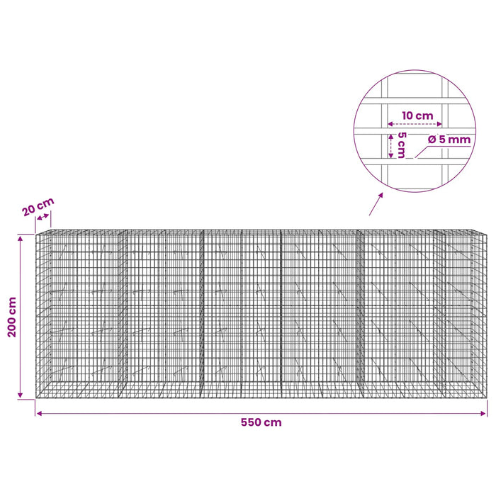 Gabion cu Fir de 5 mm și Plasă de 5x10 cm 550x20x200 cm WALTI