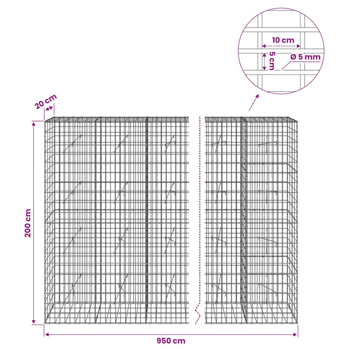 Gabion cu Sârmă de 5 mm și Plasă de 5x10 cm 950x20x200 cm WALTI