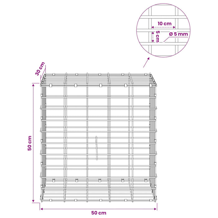 Gabion cu Sârmă de 5 mm și Plasă de 5x10 cm 50x30x50 cm WALTI