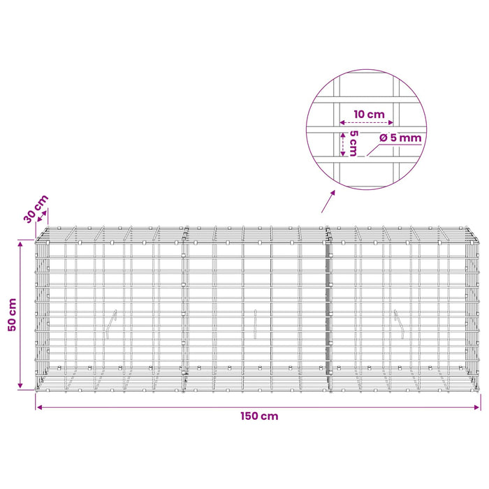 Gabion cu Sârmă de 5 mm și Plasă de 5x10 cm 150x30x50 cm WALTI