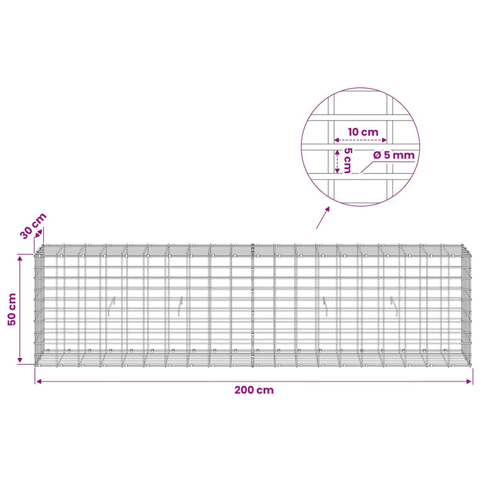 Gabion cu Sârmă de 5 mm și Plasă de 5x10 cm 200x30x50 cm WALTI