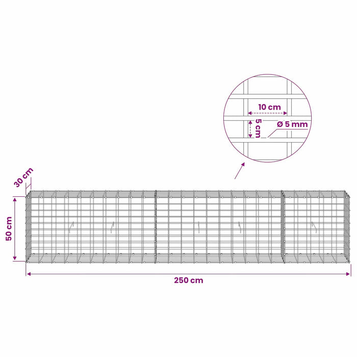 Gabion cu Sârmă de 5 mm și Plasă de 5x10 cm 250x30x50 cm WALTI