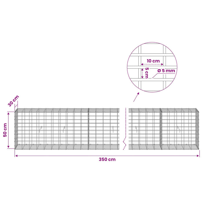 Gabion cu Sârmă de 5 mm și Plasă de 5x10 cm 350x30x50 cm WALTI