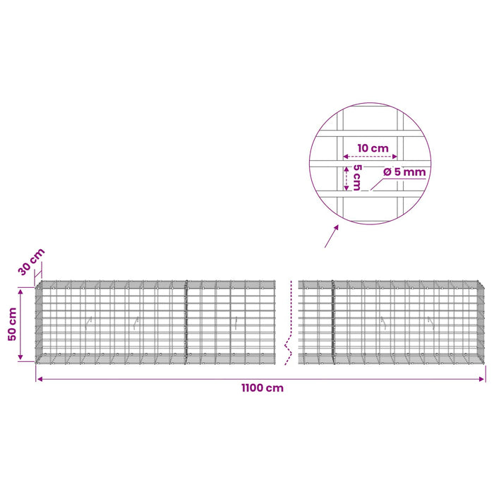 Gabion cu Sârmă de 5 mm și Plasă de 5x10 cm 1100x30x50 cm WALTI