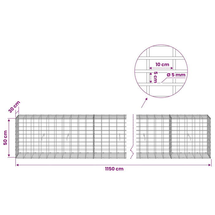 Gabion cu Fir de 5 mm și Plasă de 5x10 cm 1150x30x50 cm - WALTI WALTI