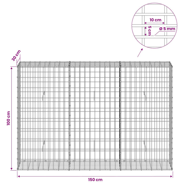 Gabion cu Sârmă de 5 mm și Plasă de 5x10 cm 150x30x100 cm WALTI