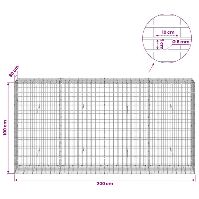 Gabion cu Sârmă de 5 mm și Plasă de 5x10 cm 200x30x100 cm WALTI