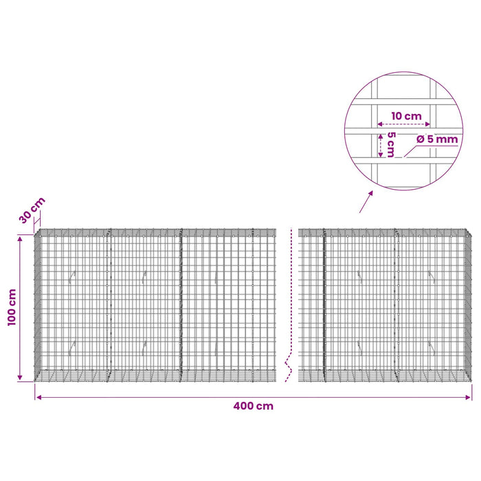 Gabion cu Sârmă de 5 mm și Plasă de 5x10 cm 400x30x100 cm WALTI