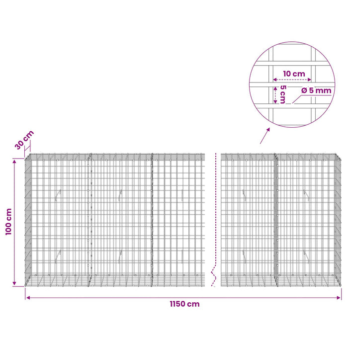Gabion cu Sârmă de 5 mm și Plasă de 5x10 cm 1150x30x100 cm WALTI