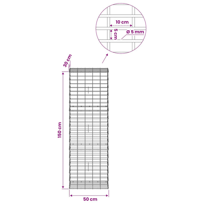 Gabion cu Sârmă de 5 mm și Plasă de 5x10 cm 50x30x150 cm WALTI