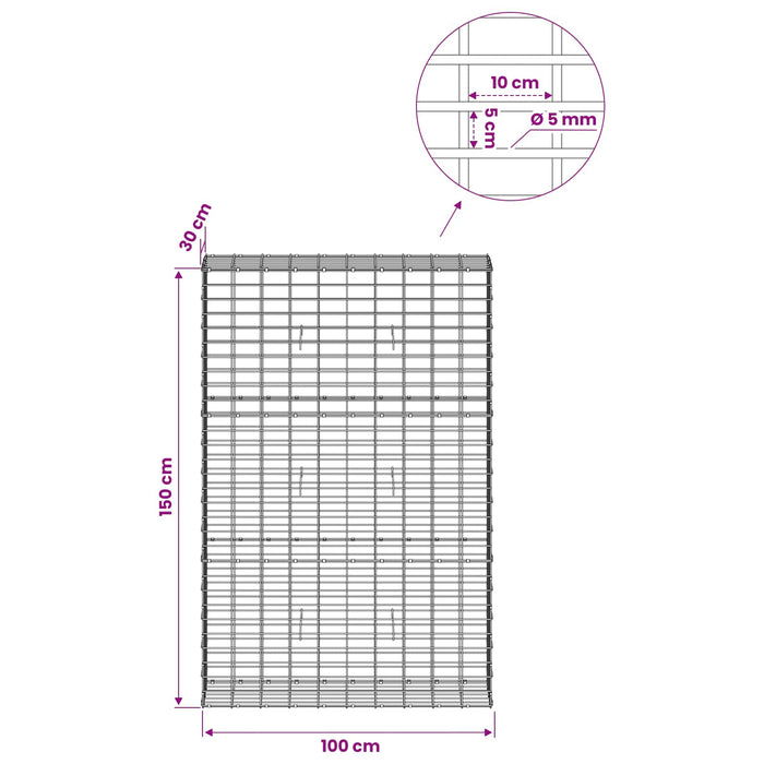 Gabion cu Sârmă de 5 mm și Plasă de 5x10 cm 100x30x150 cm WALTI