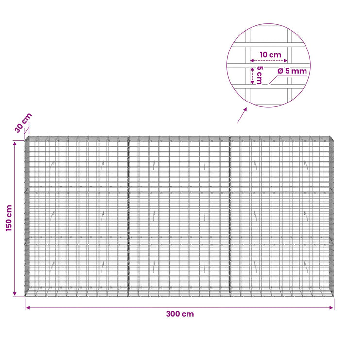 Gabion cu Sârmă de 5 mm și Plasă de 5x10 cm 300x30x150 cm WALTI