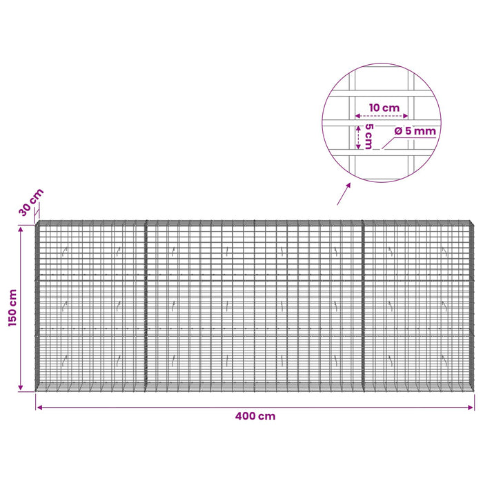Gabion cu Sârmă de 5 mm și Plasă de 5x10 cm 400x30x150 cm WALTI