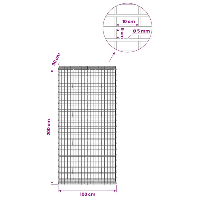 Gabion cu Sârmă de 5 mm și Plasă de 5x10 cm 100x30x200 cm WALTI
