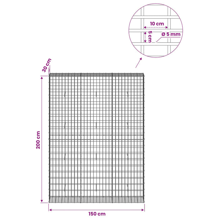 Gabion cu Sârmă de 5 mm și Plasă de 5x10 cm 150x30x200 cm - WALTI WALTI