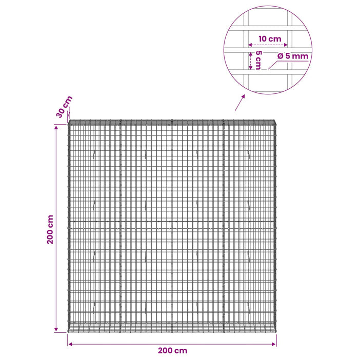 Gabion cu Sârmă de 5 mm și Plasă de 5x10 cm 200x30x200 cm WALTI