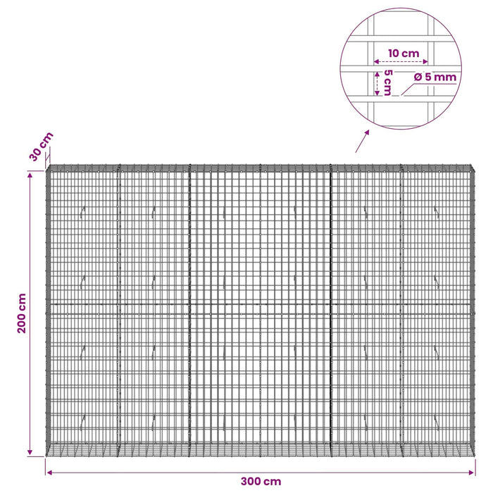 Gabion cu Sârmă de 5 mm și Plasă de 5x10 cm 300x30x200 cm WALTI