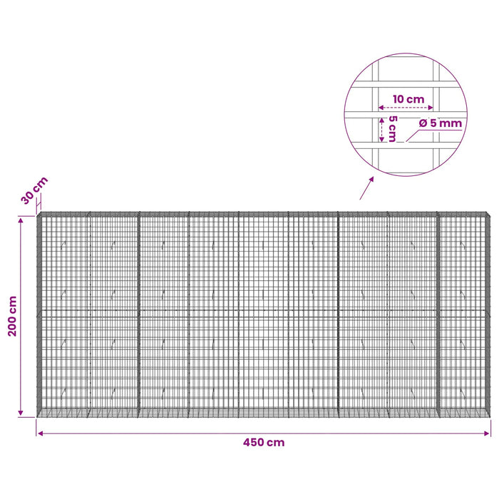 Gabion cu Sârmă de 5 mm și Plasă de 5x10 cm 450x30x200 cm WALTI
