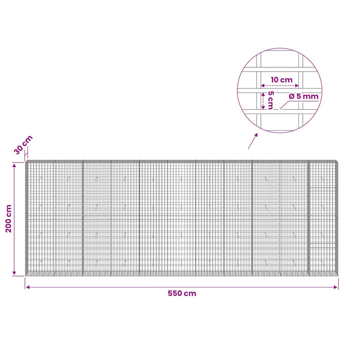 Gabion cu Fir de 5 mm și Plasă de 5x10 cm 550x30x200 cm WALTI