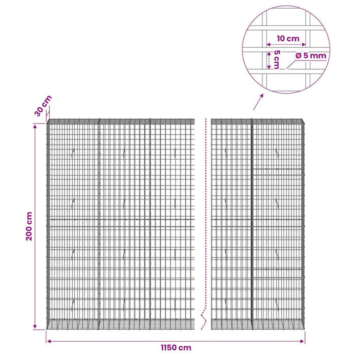 Gabion cu Fir de 5 mm și Plasă de 5x10 cm 1150x30x200 cm WALTI