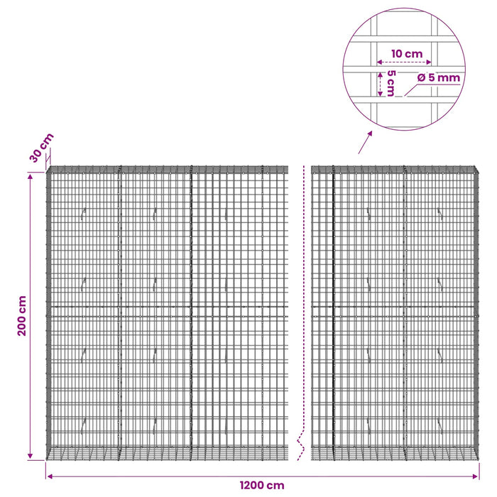 Gabion cu Sârmă de 5 mm și Plasă de 5x10 cm 1200x30x200 cm WALTI