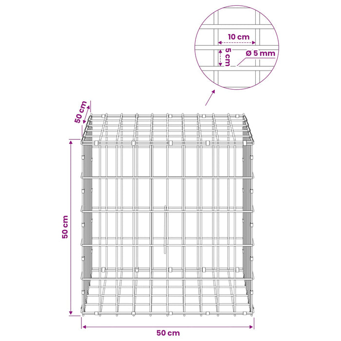 Gabion cu Sârmă de 5 mm și Plasă de 5x10 cm 50x50x50 cm WALTI