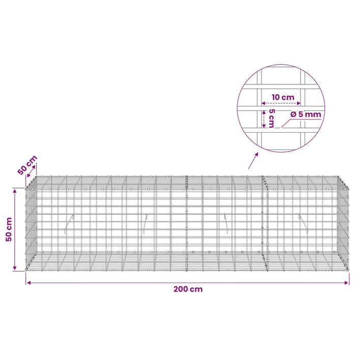 Gabion cu Sârmă de 5 mm și Plasă de 5x10 cm 200x50x50 cm WALTI