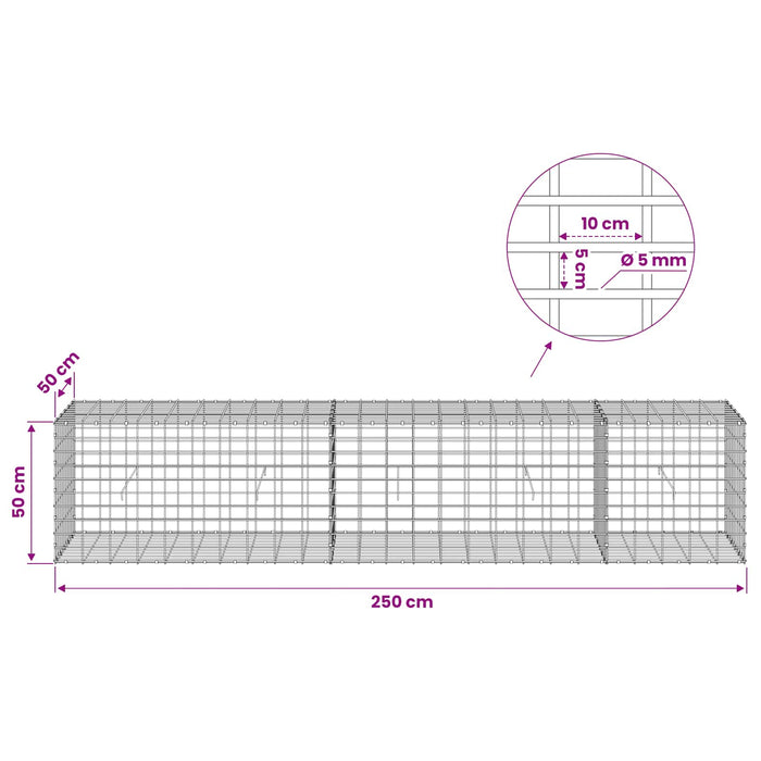 Gabion cu Sârmă de 5 mm și Plasă de 5x10 cm 250x50x50 cm WALTI