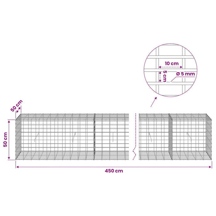 Gabion cu Fir de 5 mm și Plasă de 5x10 cm 450x50x50 cm WALTI